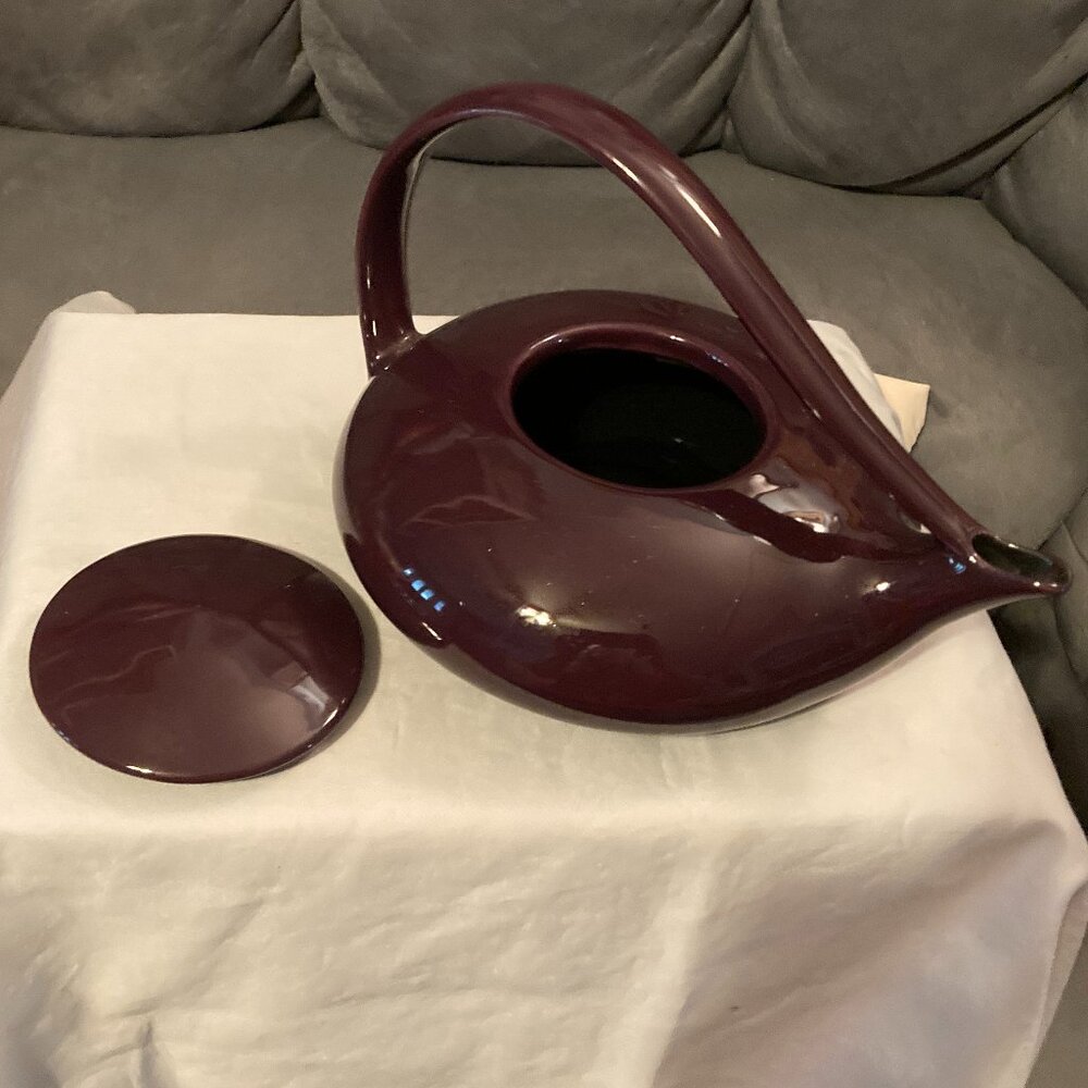 Judith Weber Swirl Handle Mulberry/Burgundy Classic Porcelain Tea Pot-Signed-EUC - Picture 5 of 11